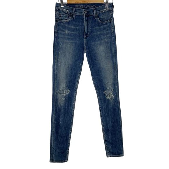 Citizens of Humanity Rocket High Rise Skinny Distressed Denim Blue Jeans Size 28 - Picture 2 of 9